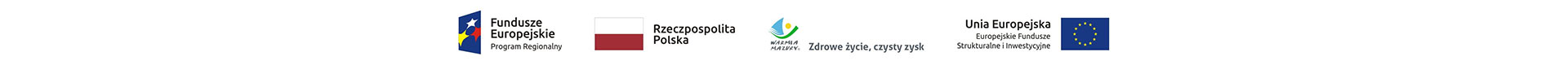 Logotypy Funduszy Europejskich, Rzeczypospolitej Polskiej, Warmii i Mazur oraz Unii Europejskiej